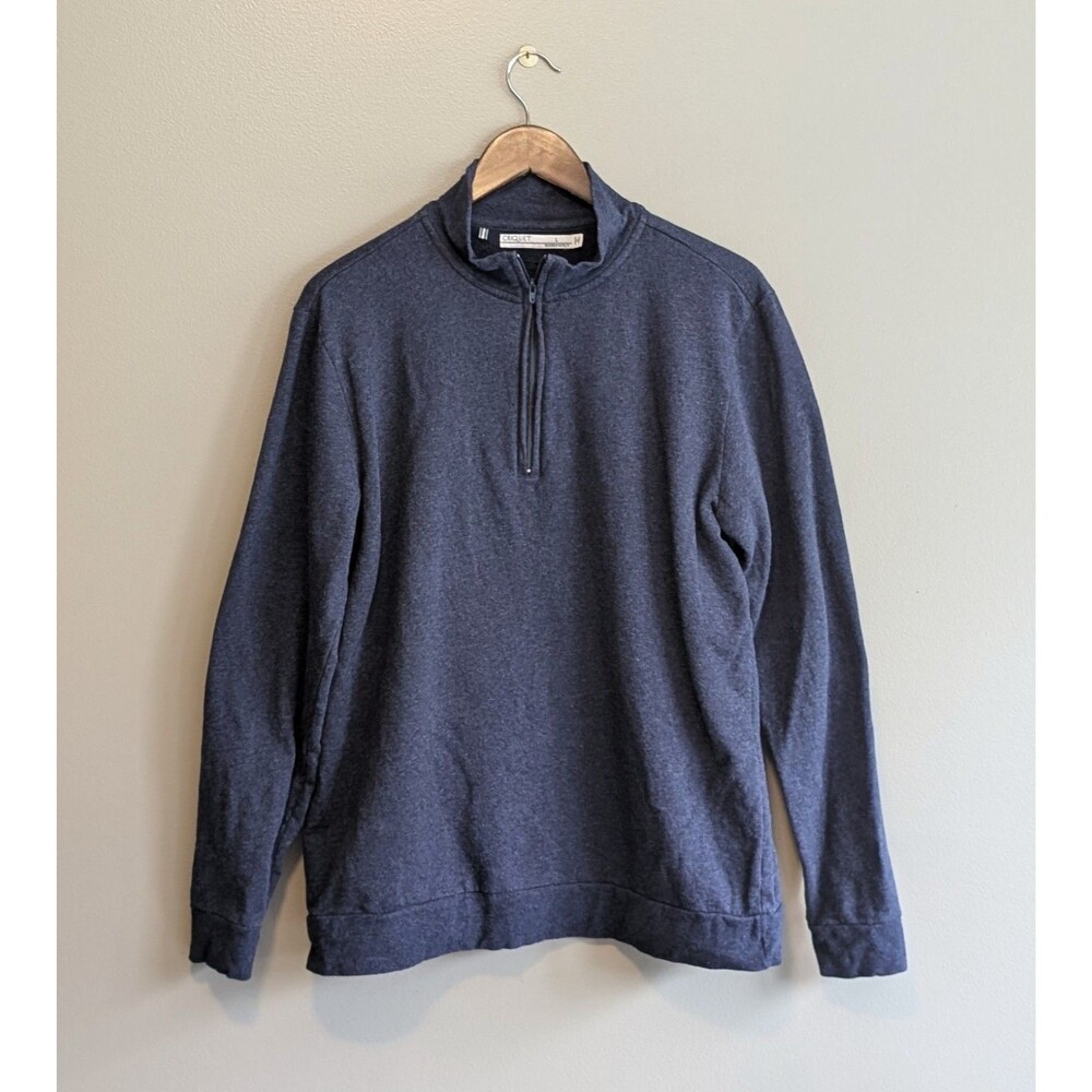 Criquet Men Large Blue Quarter Zip Pullover Sweater 100% Cotton LS Golf Shirt L